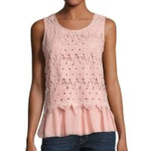 LIV Los Angeles Lace-Overlay Tank NWT